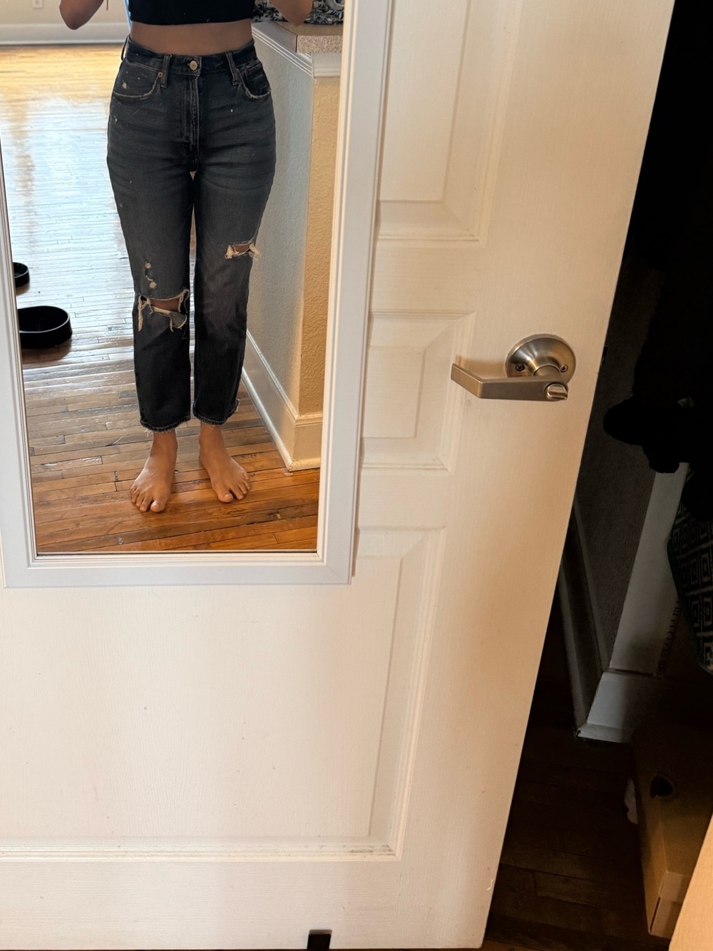Abercrombie & Fitch Black Distressed Cropped Jeans